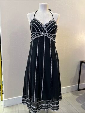 White House Black Market Black Halter Midi Dress with White Trim